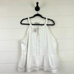 NWT Loft Sz XL White Eyelet Lace and Tie up neckline top